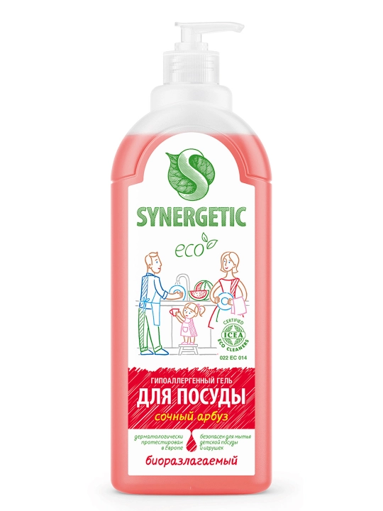 Гель для мытья посуды и детских игрушек SYNERGETIC "Сочный арбуз", 1 л
