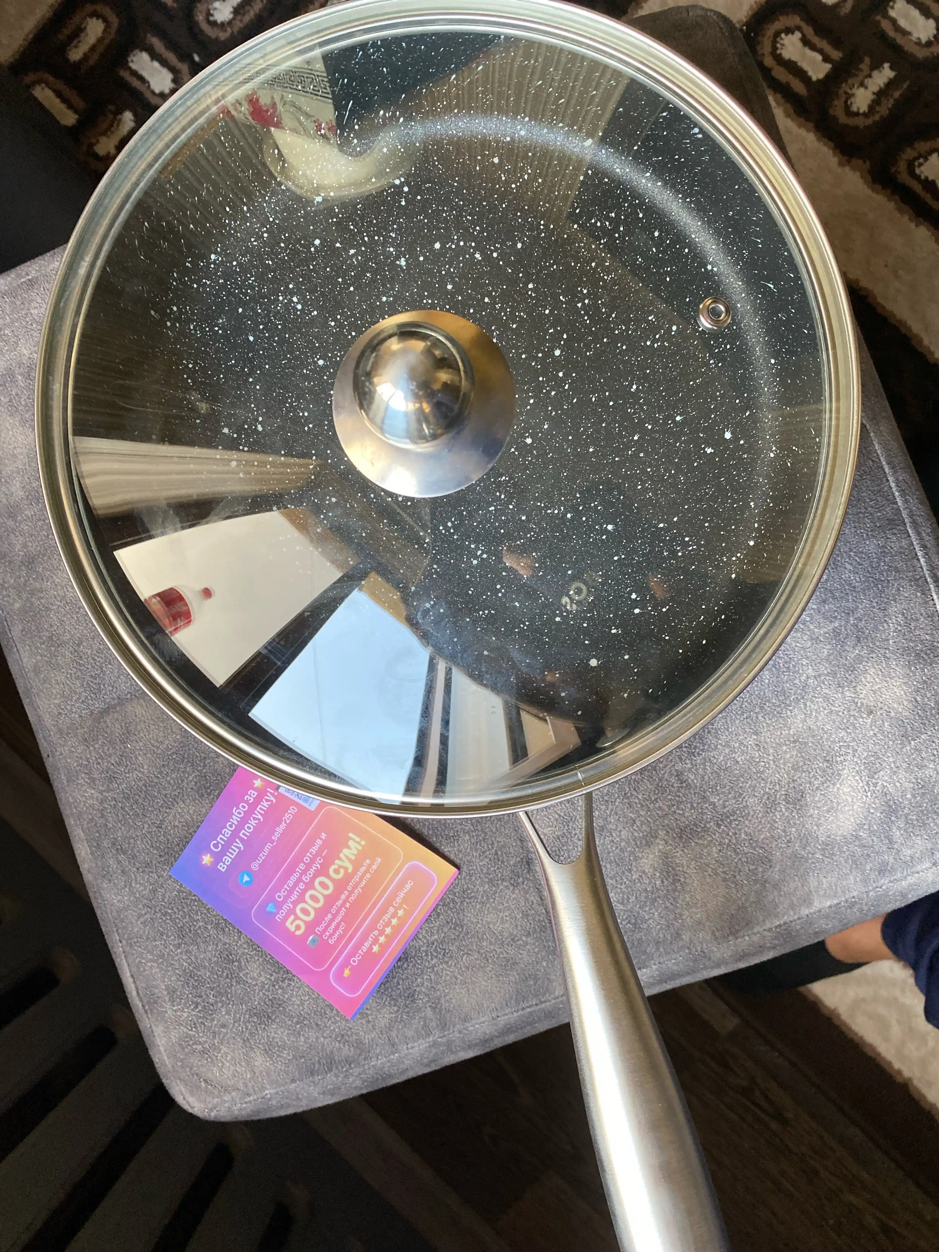 Granitli chuqur tova, CULICHEF dan kuyishga qarshi qoplamali va shisha qopqoqli