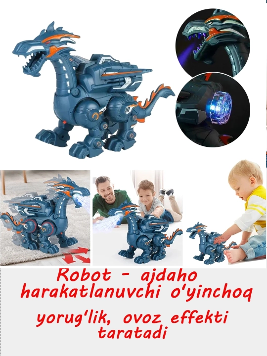 Робот - дракон-движущаяся игрушка, светодиодный свет, звуковой эффект