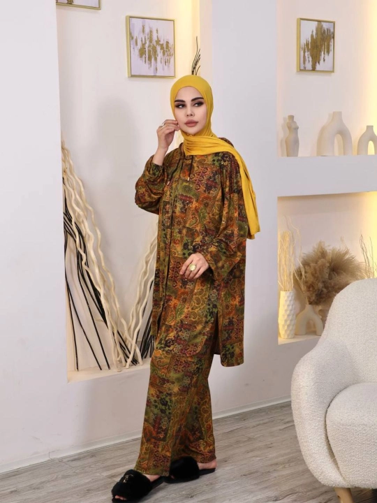 Ayollar va qizlar uchun nafis, naqshli, keng kiyimlar to‘plami, bahorgi ikkilik - 