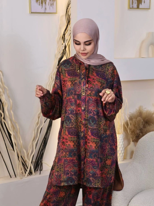 Ayollar va qizlar uchun nafis, naqshli, keng kiyimlar to‘plami, bahorgi ikkilik
