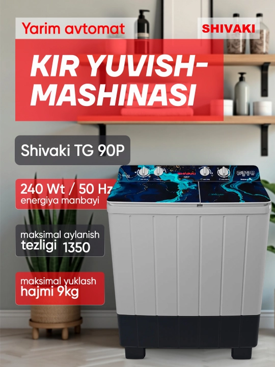 Shivaki TG90P yarim avtomatik kir yuvish mashinasi, 9 kg - 