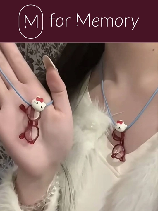 Женская цепочка, колье на шею, с подвеской очки Hello Kitty, y2k, дофаминовое украшение - 