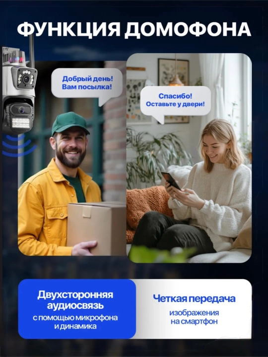 Wi-Fi камера видеонаблюдения с ночным видением, поворотом 360, датчиком движения