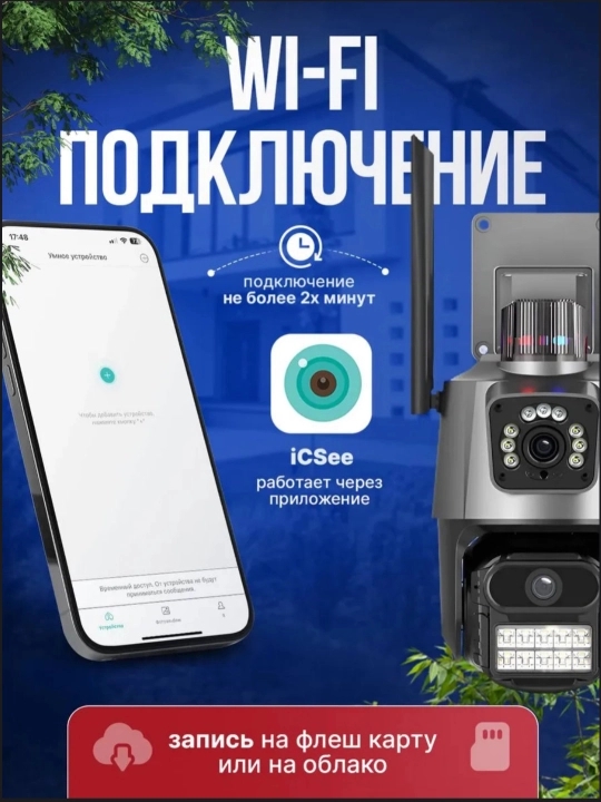 Wi-Fi камера видеонаблюдения с ночным видением, поворотом 360, датчиком движения