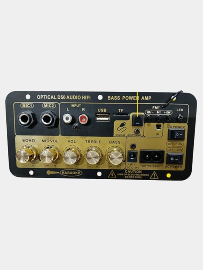 D50 60W Bluetooth 5.0 kuchaytirgich plata, 2 MIC, USB/TF/FM/AUX, 220/12V