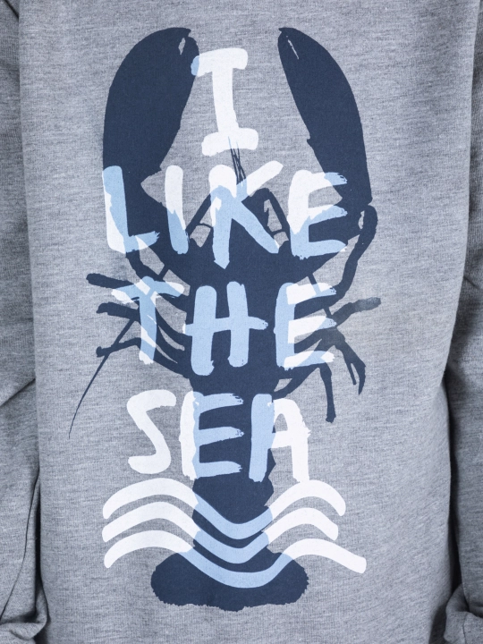 Детский свитшот “I Like the Sea” — хлопковый, серый, мягкие манжеты