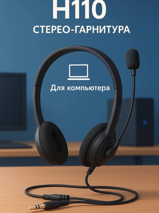 Logitech H110 quloqchin, mikrofonli kompyuter garniturasi, 3.5 mm, PC uchun - 