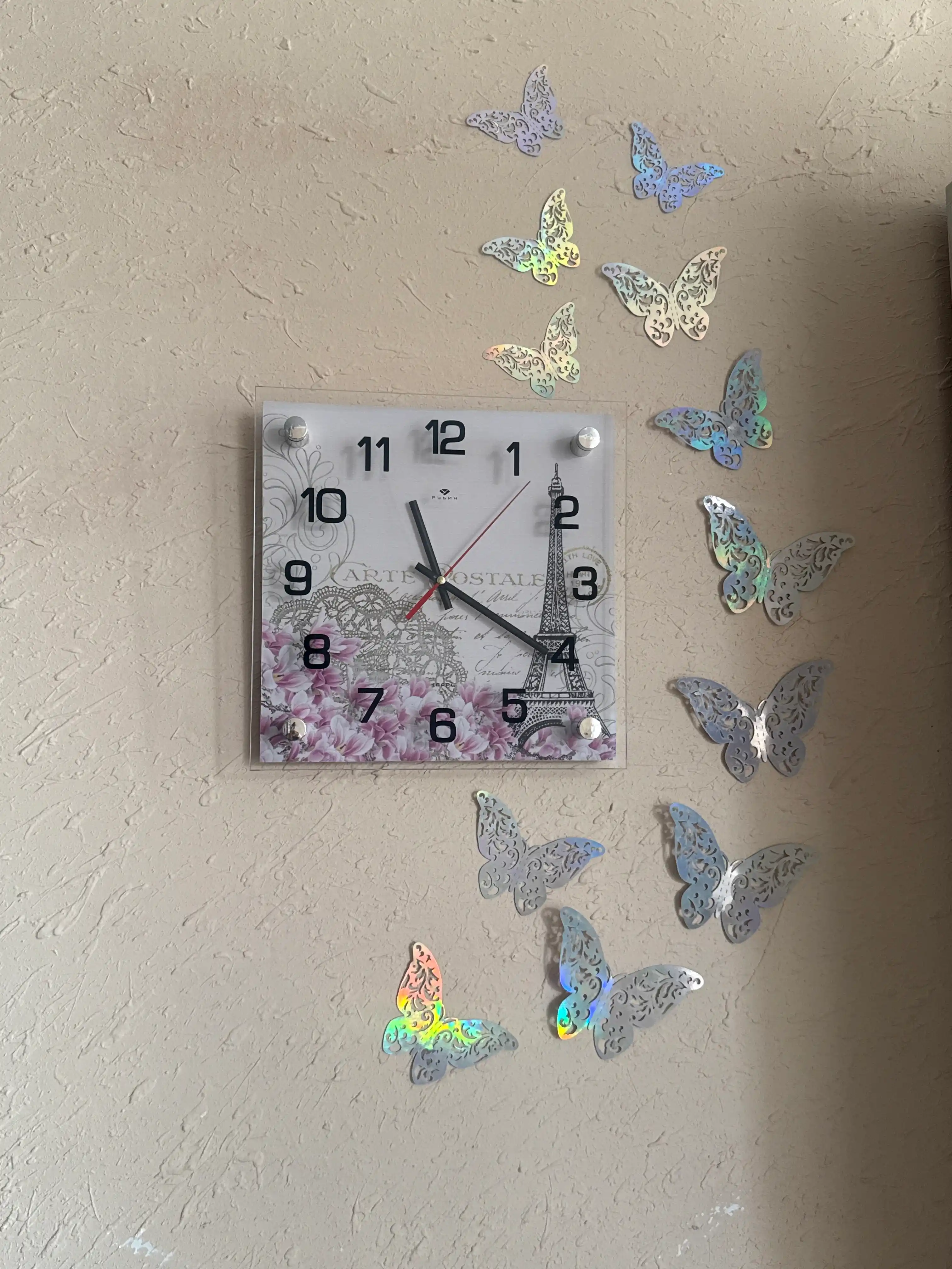 Shovqinsiz Rubin devor soati, shisha, sovg‘a uchun batareya