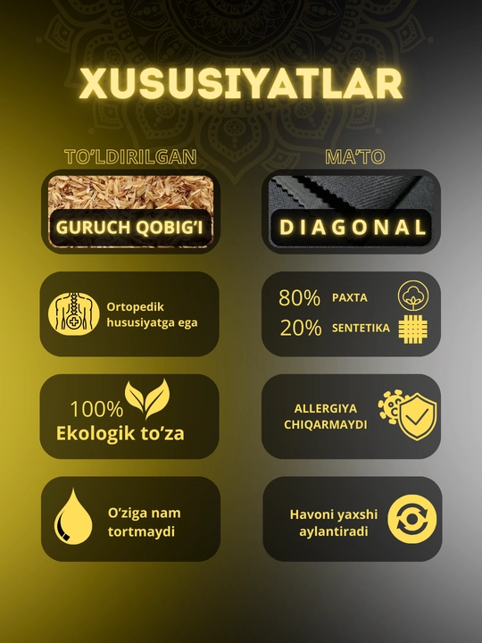 Guruch qobig'idan ortopedik ko'rpacha, ECOMFORT