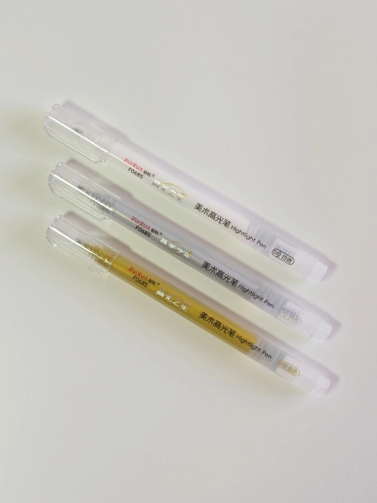 Gelli ruchkalar to‘plami, 0,6 mm, oq, oltin va kumush rangli, akril gel, 3 dona/to‘plam