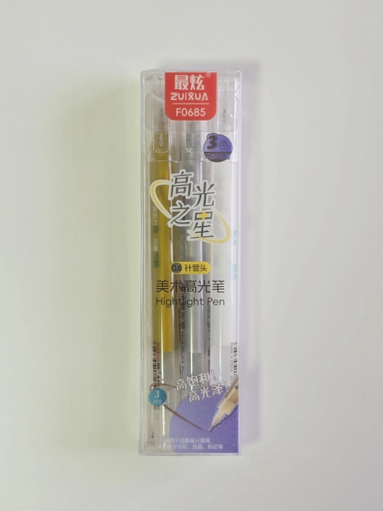 Gelli ruchkalar to‘plami, 0,6 mm, oq, oltin va kumush rangli, akril gel, 3 dona/to‘plam
