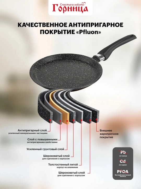 Блинница с антипригарным покрытием Горница, 220/240/260 мм