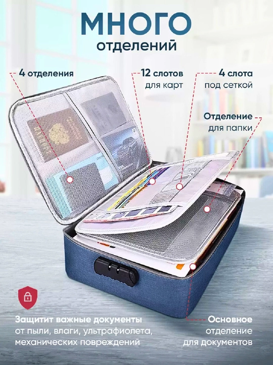 Сумка-органайзер для документов, для хранение предметов, с кодовым замком