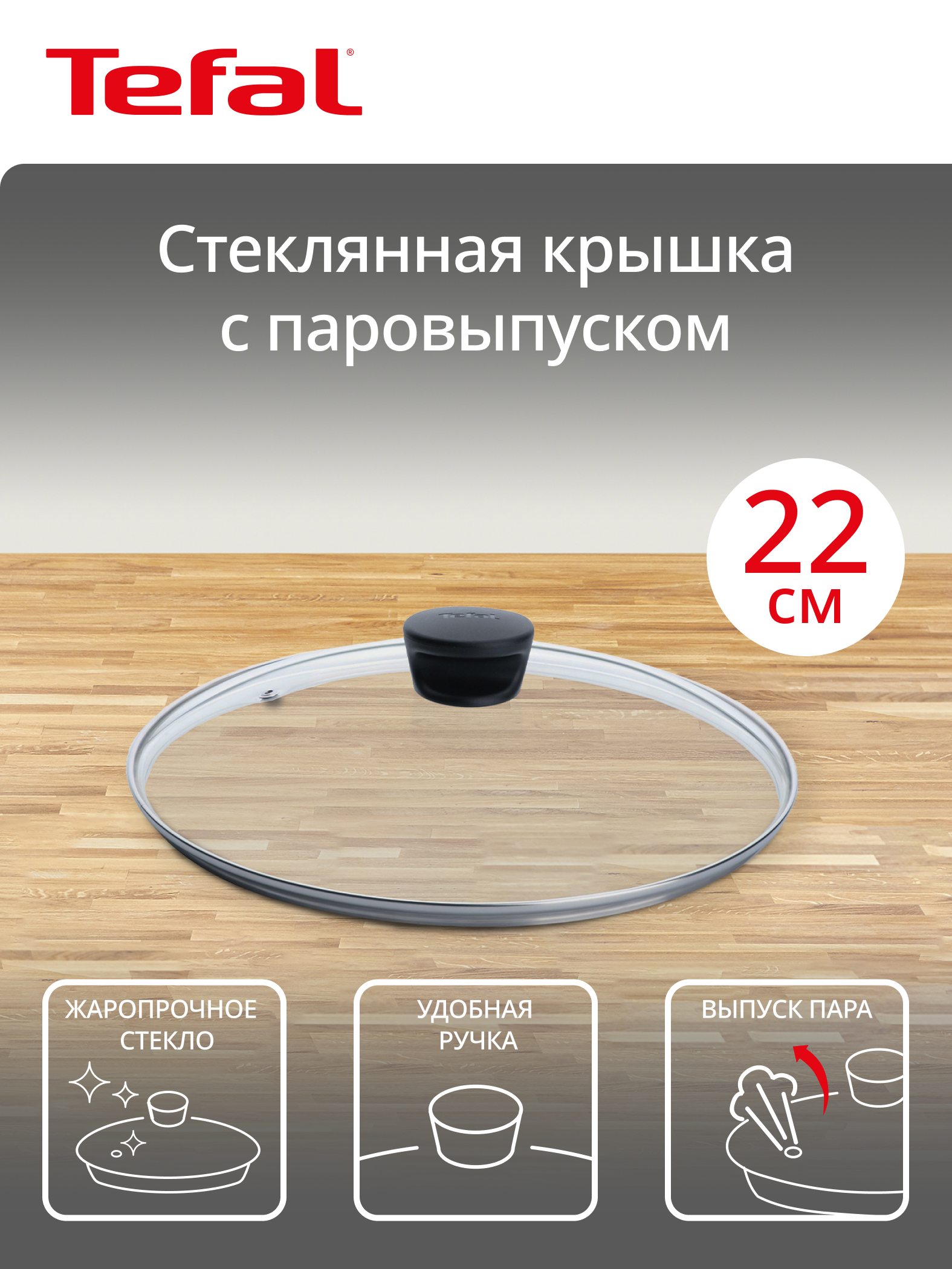 Стеклянная крышка Tefal, 22 см 4090122 - 