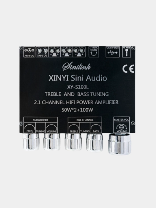 XY-S100L 2.1 kanalli  Bluetooth 5.0 kuchaytirgichi 2×50 Vt+100 Vt (24V) USB AUX