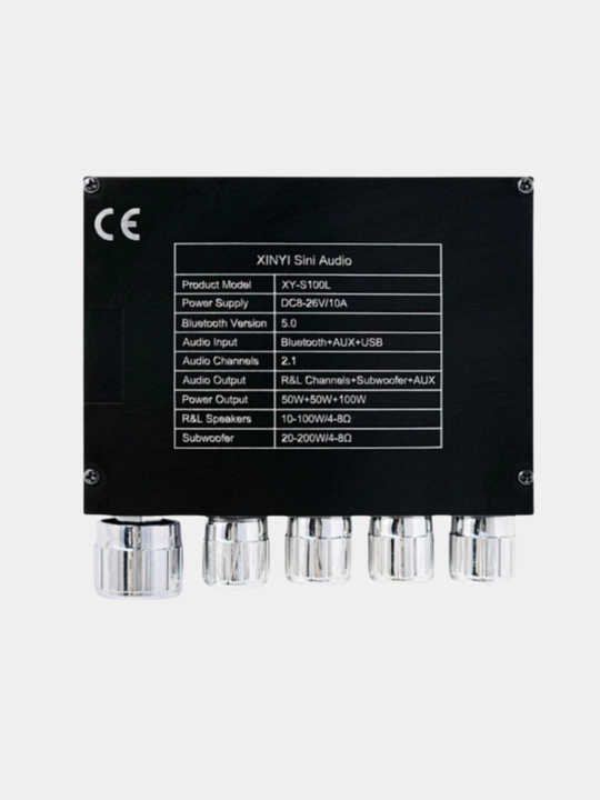XY-S100L 2.1 kanalli  Bluetooth 5.0 kuchaytirgichi 2×50 Vt+100 Vt (24V) USB AUX