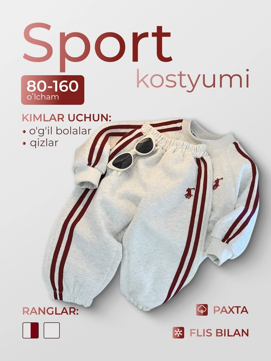 Sport kiyimi, bolalar sport kostyumi, svitshot va shim toʻplami, nachosli, issiq