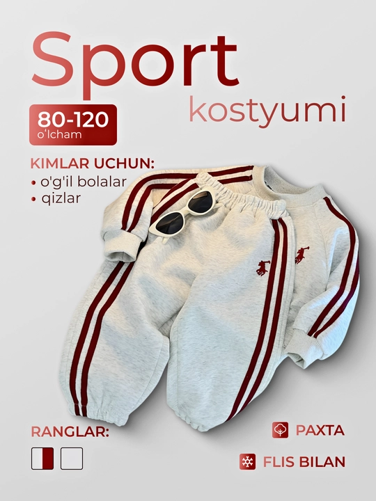 Sport kiyimi, bolalar sport kostyumi, svitshot va shim toʻplami, nachosli, issiq
