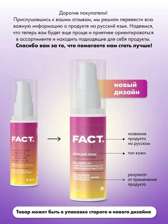 Крем для лица от морщин, пигментных пятен, ретинол, коллаген, витамин C Art&Fact