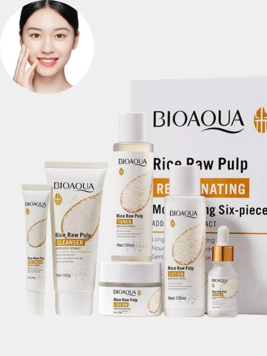 Yuzni parvarish qilish to'plami Bioaqua 6 tasi 1 da, qarishga qarshi, guruch ekstrakti - 