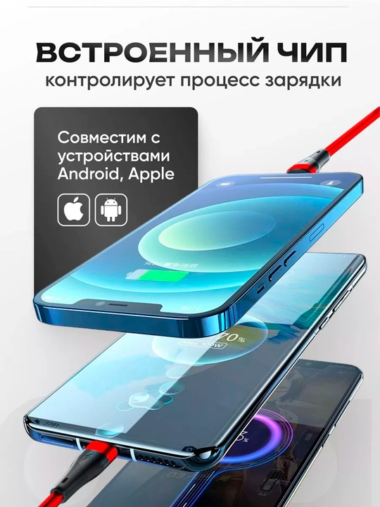 Zaryadlovchi kabeli universal 3 in 1 iPhone, Micro USB, Type-C