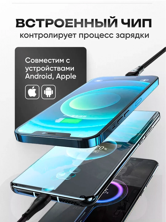 Zaryadlovchi kabeli universal 3 in 1 iPhone, Micro USB, Type-C