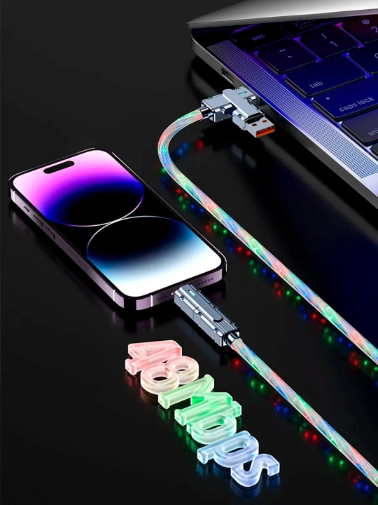 Zaryadlash kabeli 4 tasi 1 da USB Type-c Lightning rangli yorug'lik