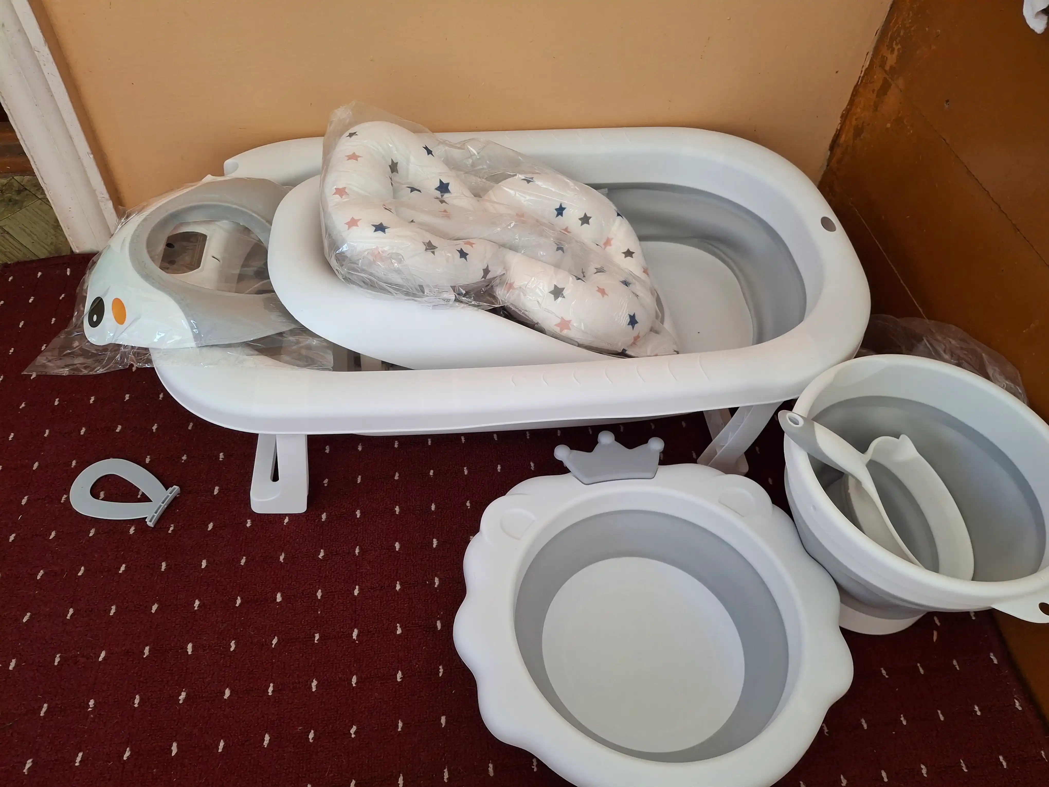 Ванночка для купания новорожденных, складная, с термометром, ковшом, ведром