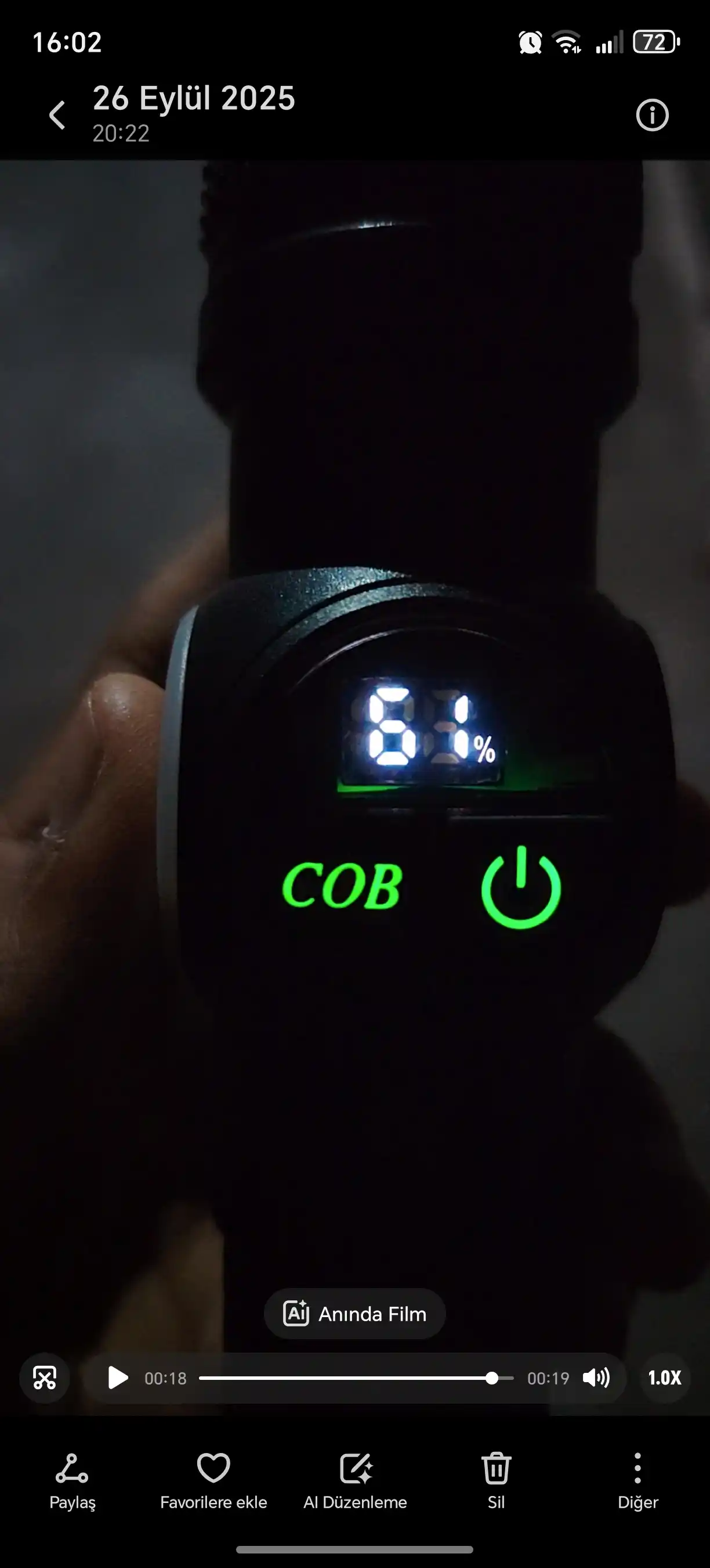 Qo‘l fonar LED, 5 rejim, PowerBank funksiyasi bilan