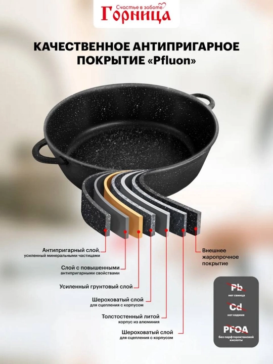 Жаровня Горница, с крышкой, гранит, с антипригарным покрытием