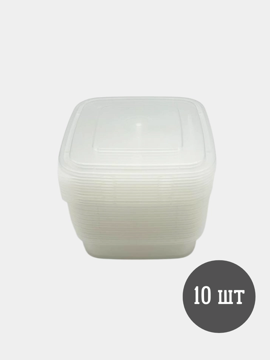 Bir martalik plastik oziq-ovqat konteyneri, mikroto‘lqinli pechga mos, 10 dona, 600 ml
