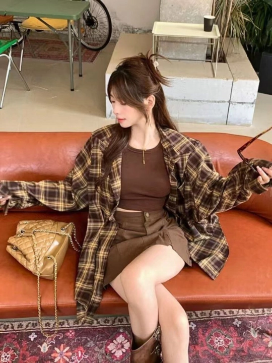 Женская рубашка в клетку oversize 