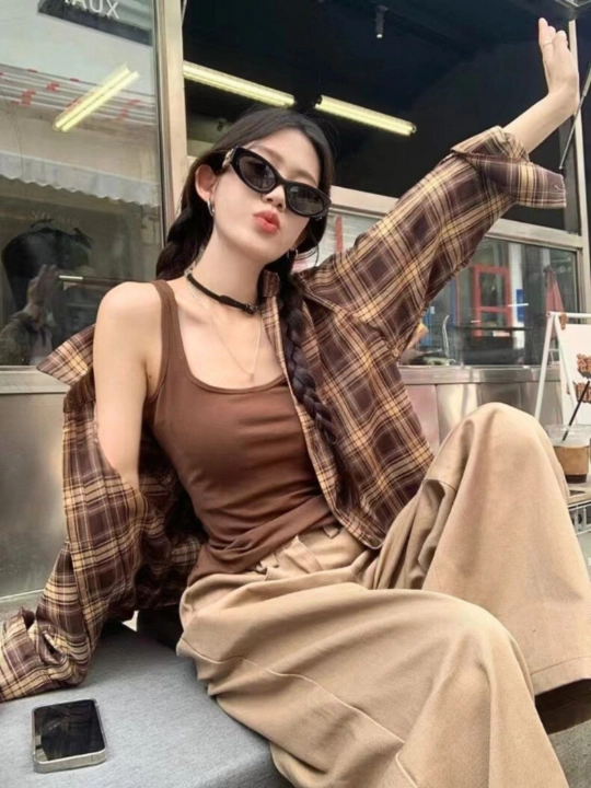 Женская рубашка в клетку oversize 