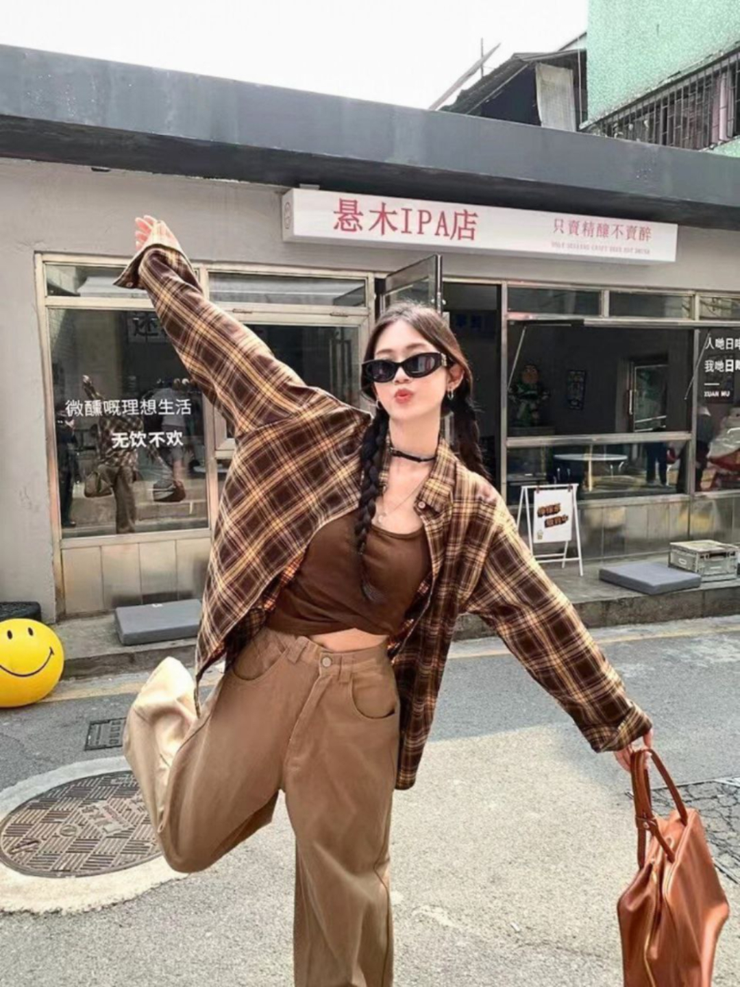 Женская рубашка в клетку oversize 