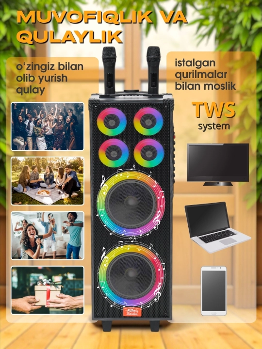 Portativ kalonkalar karaoke, Bluetooth kalonka mikrafon, masofadan boshqarish pulti