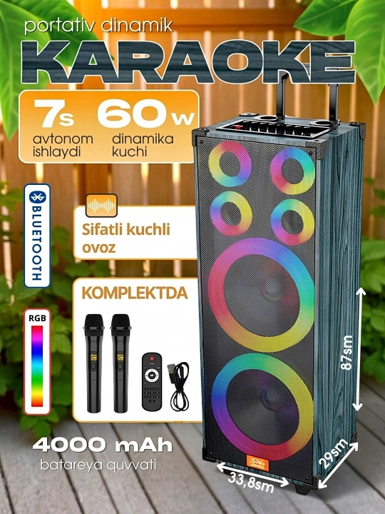 Portativ kalonkalar karaoke, Bluetooth kalonka mikrafon, masofadan boshqarish pulti