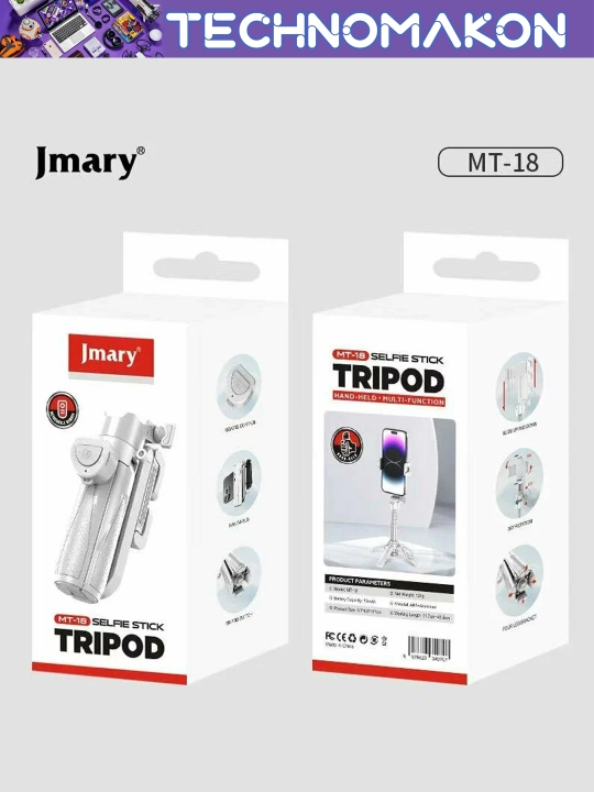 Трипод и селфи-палка JMARY MT-18 BLACK – 41.5 см, с Bluetooth пультом, компактный и лёгкий