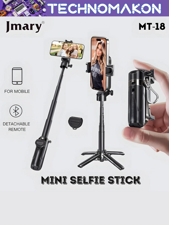 Трипод и селфи-палка JMARY MT-18 BLACK – 41.5 см, с Bluetooth пультом, компактный и лёгкий - 