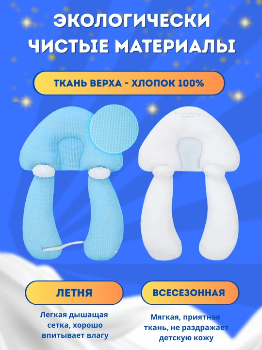 Детская подушка, 0+, правильная форма головы, ортопедический позиционер