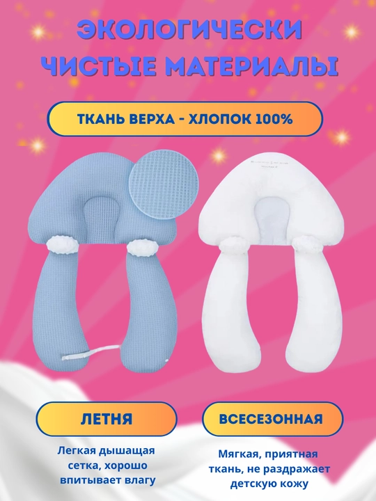Детская подушка, 0+, правильная форма головы, ортопедический позиционер