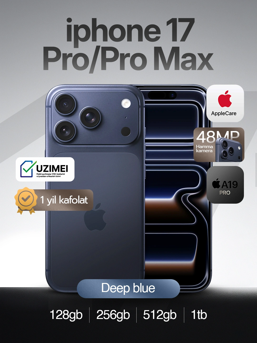 IPhone 17 Pro/Pro Max,256/512/17 Pro Max 256  по цене 17 Pro /Apple/IMEI-пройден за 18984000 сум со скидкой 30%. Uzum Market