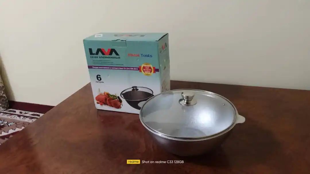Алюминиевый казан, полусфера стеклянная крышка, 6 л