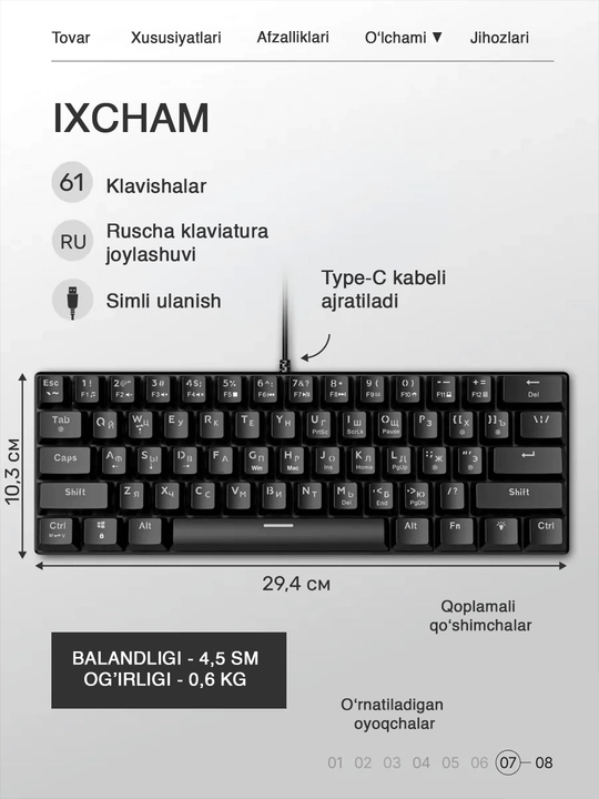Mexanik klaviatura gaming uchun, simsiz va simli klaviatura