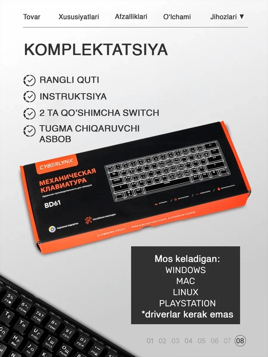 Mexanik klaviatura gaming uchun, simsiz va simli klaviatura