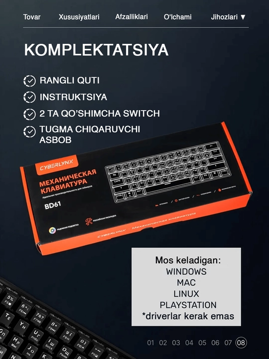 Mexanik klaviatura gaming uchun, simsiz va simli klaviatura