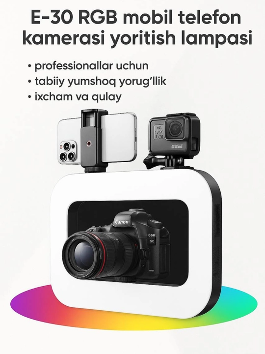 E-30 RGB Kamera va Telefon Uchun Professional Yoritish Lampasi
