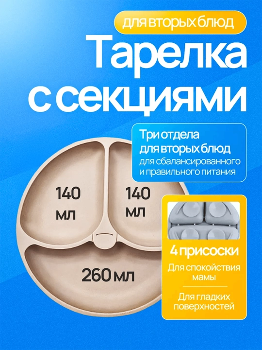 Набор детской силиконовой посуды 6 предметов для кормления, тарелка, миска, ложка и вилка