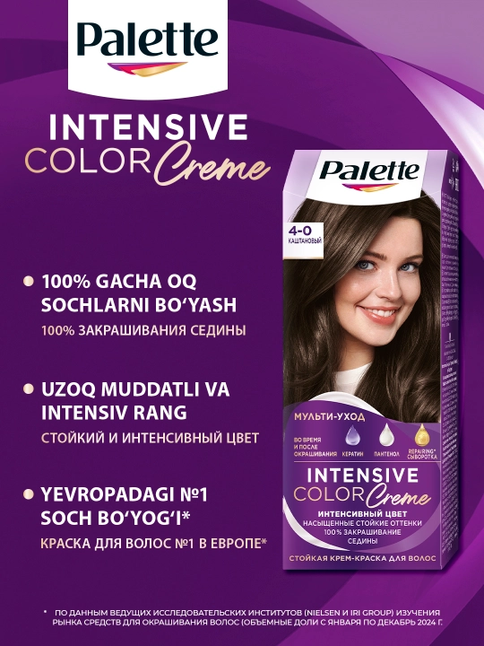 Крем краска Palette Intensive Color Creme N3, 4-0, каштановый - 