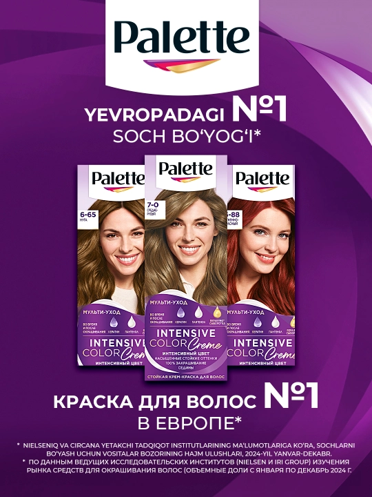 Крем-краска для волос Palette, оттенок N6 7-0 средне-русый, 110 мл